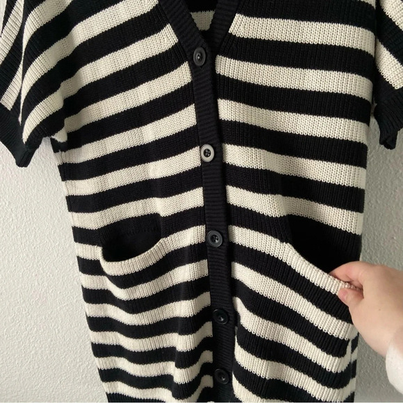 Cabi Whistle Striped Cardigan Knit 100% Cotton Short Sleeve Button Front Small - Picture 6 of 10